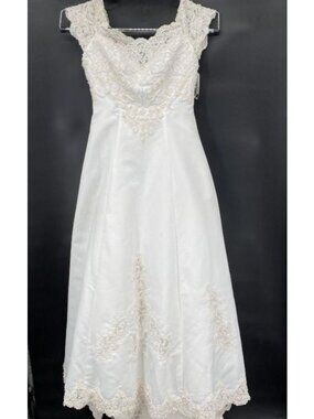 Michaelangelo Off White A-Line Cap Sleeve wedding dress SZ 14